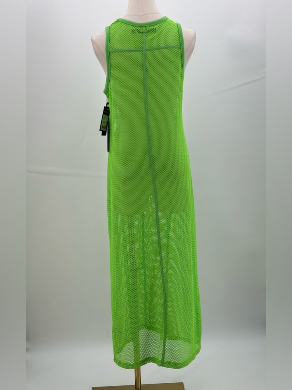 Blanc Noir Taiyo Tunic Dress Neon Green Mesh Sleeveless High Slit Swim Cover-Up - Picture 3 of 9